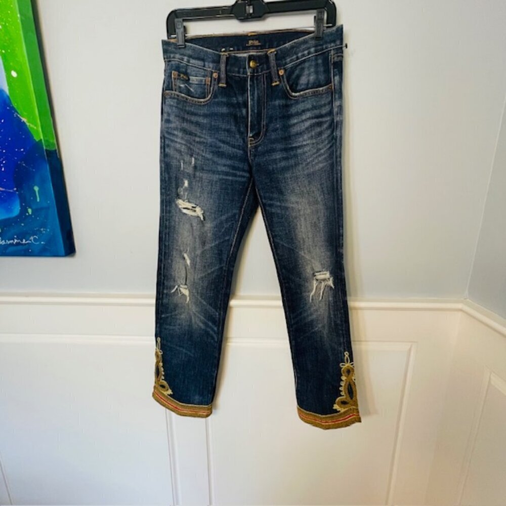 POLO Ralph Lauren Jeans THE WAVERLY STRAIGHT CROP Embellished Military Style 28 - Picture 3 of 10